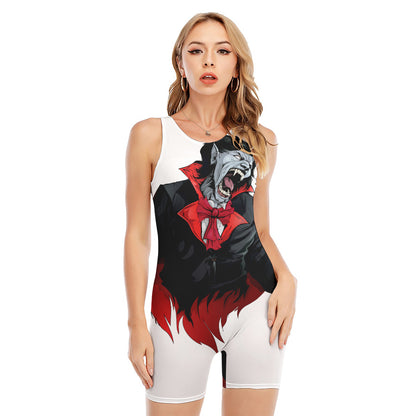 Halloween Evil Vampire Print Sleeveless One Piece Swimsuit