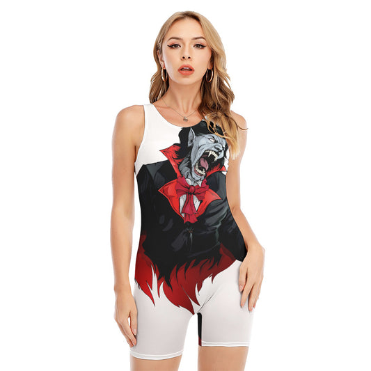 Halloween Evil Vampire Print Sleeveless One Piece Swimsuit