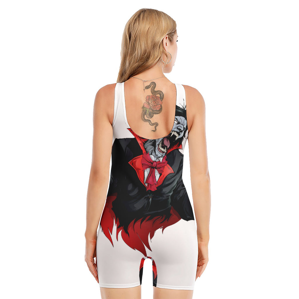 Halloween Evil Vampire Print Sleeveless One Piece Swimsuit