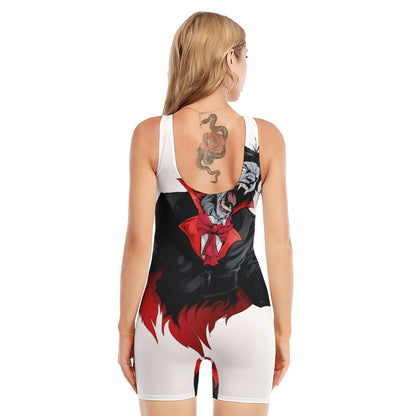 Halloween Evil Vampire Print Sleeveless One Piece Swimsuit