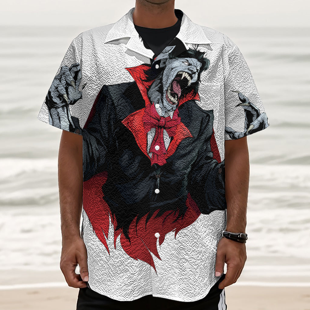 Halloween Evil Vampire Print Textured Short Sleeve Shirt