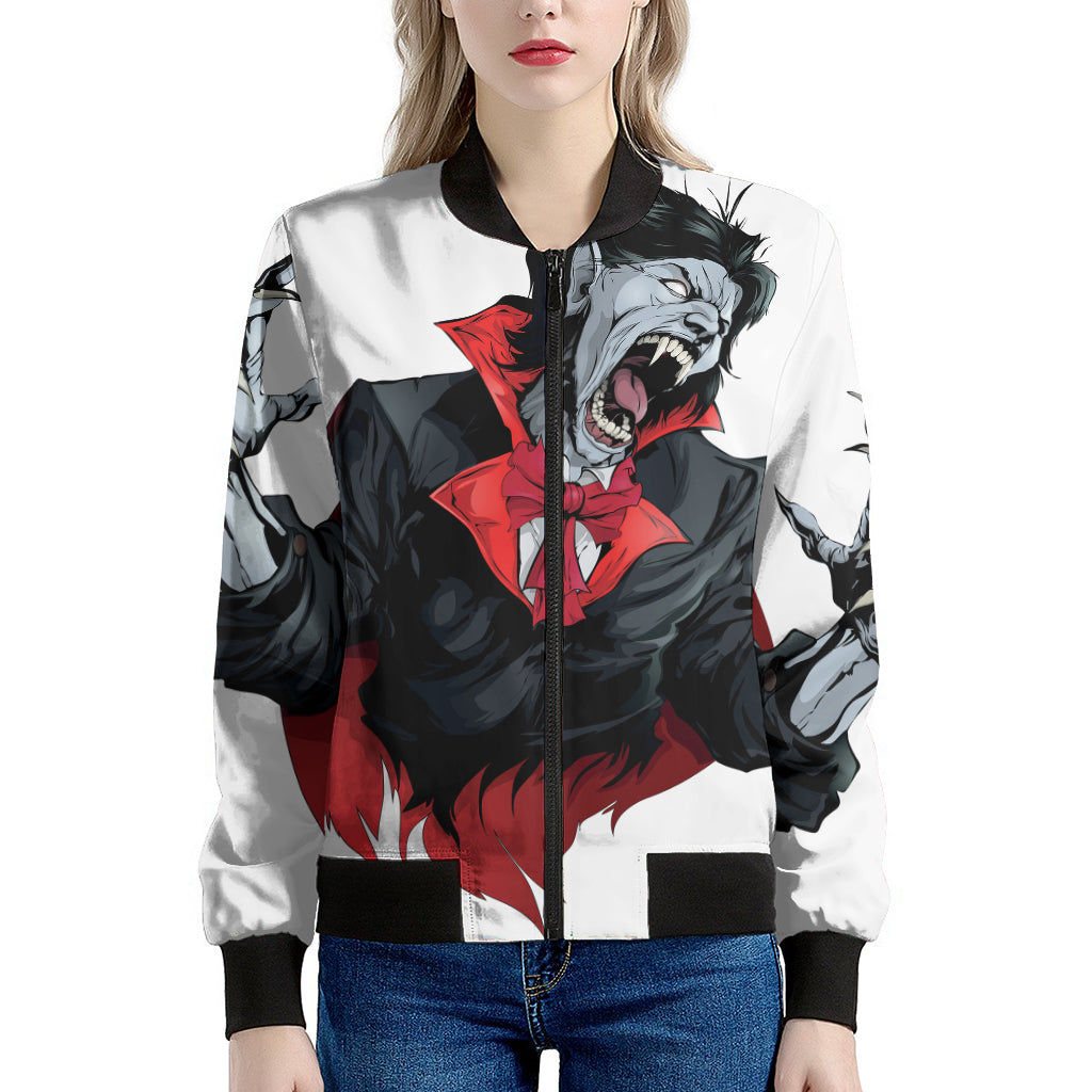 Halloween Evil Vampire Print Women's Bomber Jacket