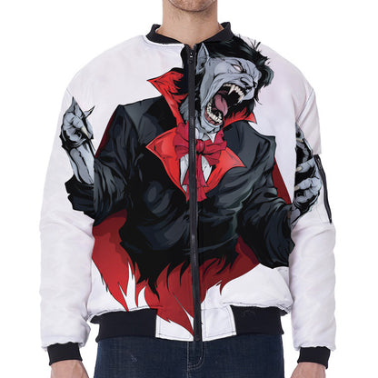 Halloween Evil Vampire Print Zip Sleeve Bomber Jacket
