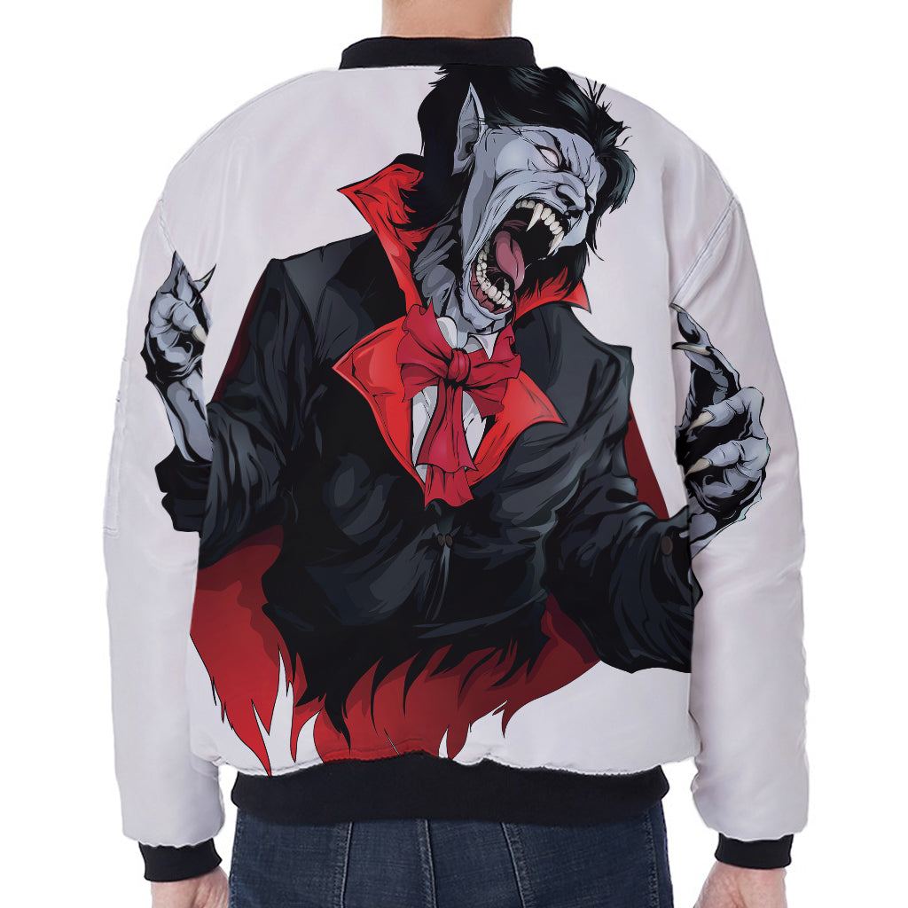 Halloween Evil Vampire Print Zip Sleeve Bomber Jacket