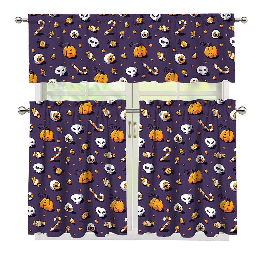Halloween Eyeball Pattern Print 3 Piece Kitchen Curtains