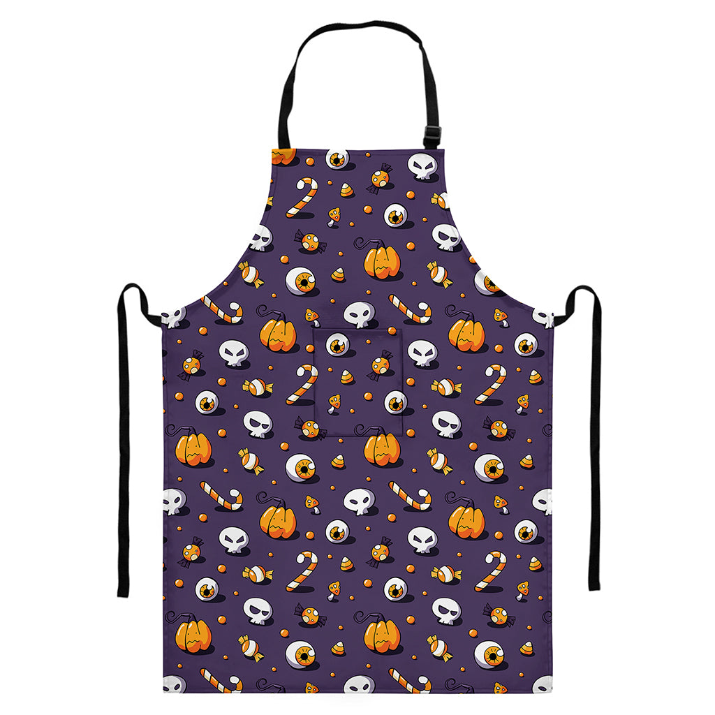 Halloween Eyeball Pattern Print Bib Apron With Pocket