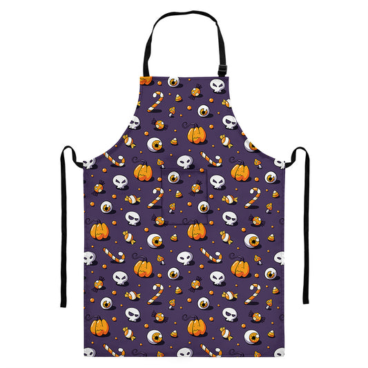 Halloween Eyeball Pattern Print Bib Apron With Pocket