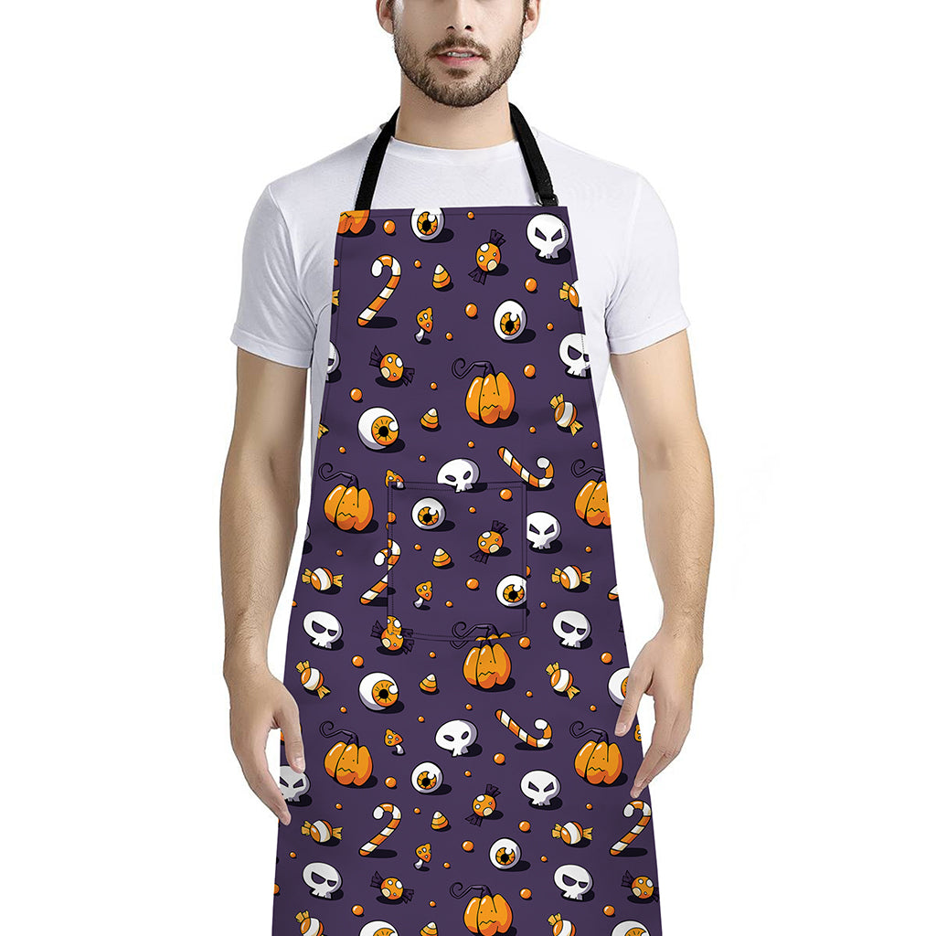 Halloween Eyeball Pattern Print Bib Apron With Pocket