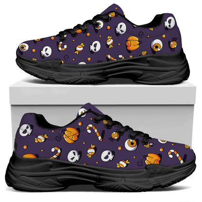 Halloween Eyeball Pattern Print Black Chunky Shoes