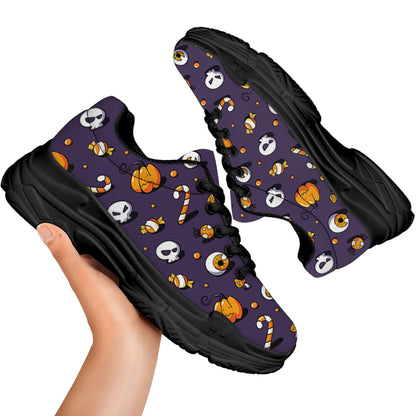Halloween Eyeball Pattern Print Black Chunky Shoes