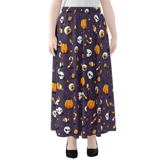Halloween Eyeball Pattern Print Chiffon Maxi Skirt