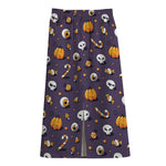 Halloween Eyeball Pattern Print Cotton Front Slit Maxi Skirt