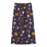 Halloween Eyeball Pattern Print Cotton Front Slit Maxi Skirt