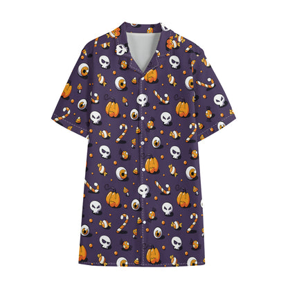 Halloween Eyeball Pattern Print Cotton Hawaiian Shirt