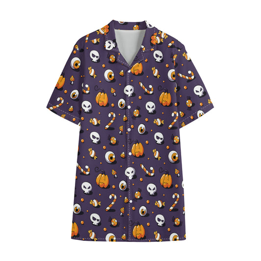 Halloween Eyeball Pattern Print Cotton Hawaiian Shirt
