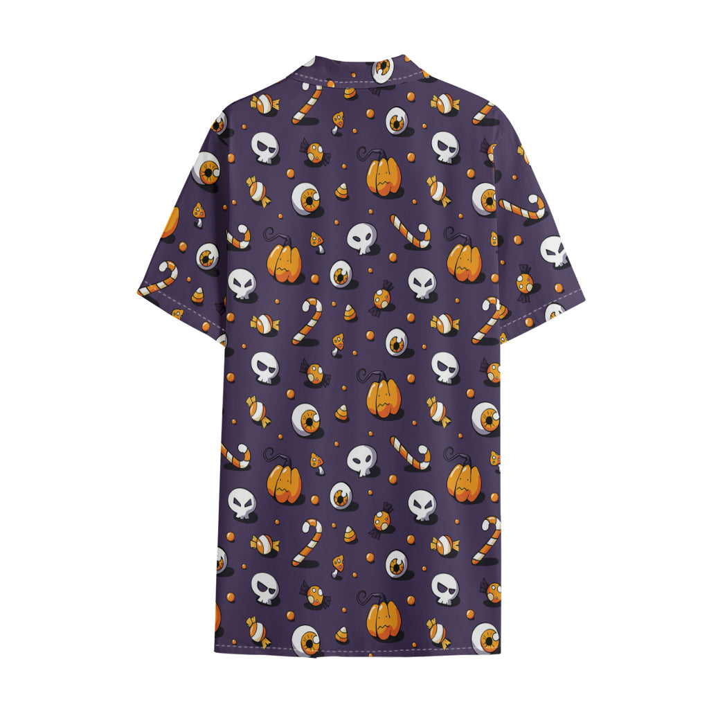 Halloween Eyeball Pattern Print Cotton Hawaiian Shirt
