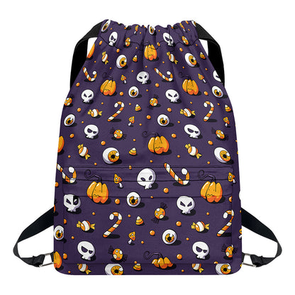 Halloween Eyeball Pattern Print Drawstring Backpack