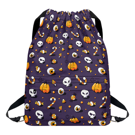 Halloween Eyeball Pattern Print Drawstring Backpack
