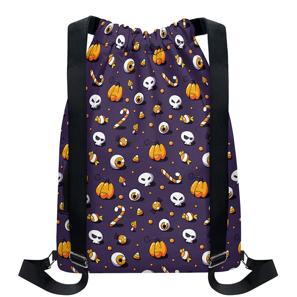Halloween Eyeball Pattern Print Drawstring Backpack