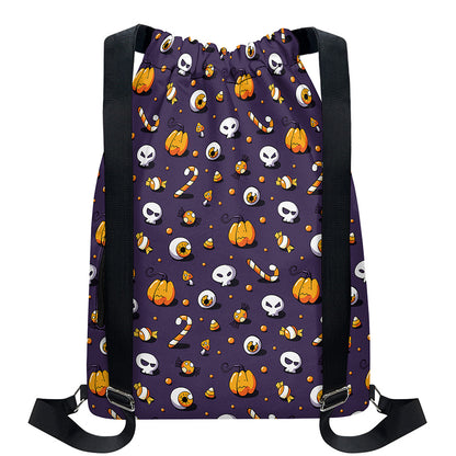 Halloween Eyeball Pattern Print Drawstring Backpack