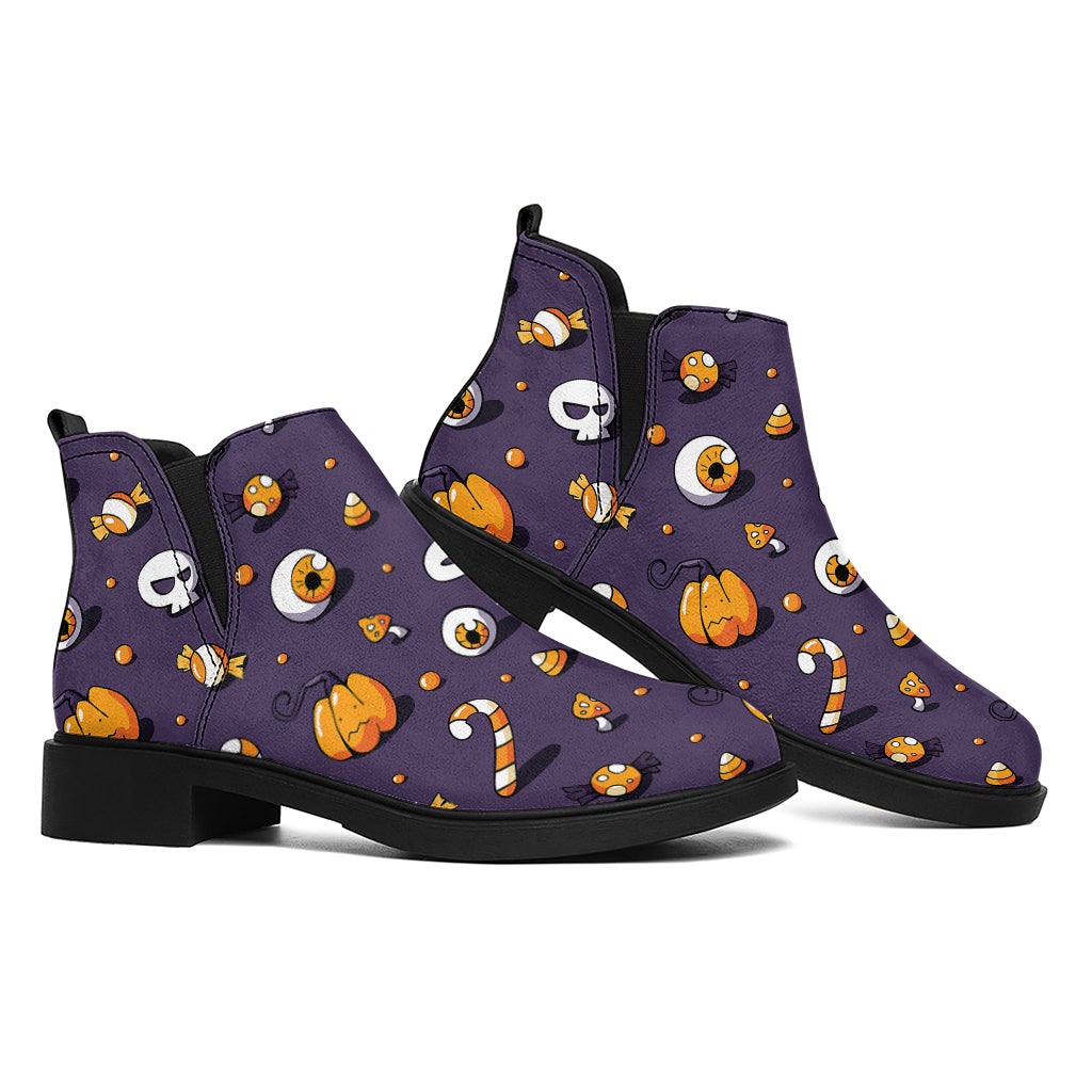 Halloween Eyeball Pattern Print Flat Ankle Boots
