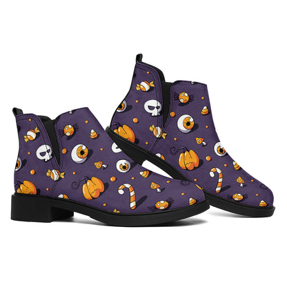 Halloween Eyeball Pattern Print Flat Ankle Boots