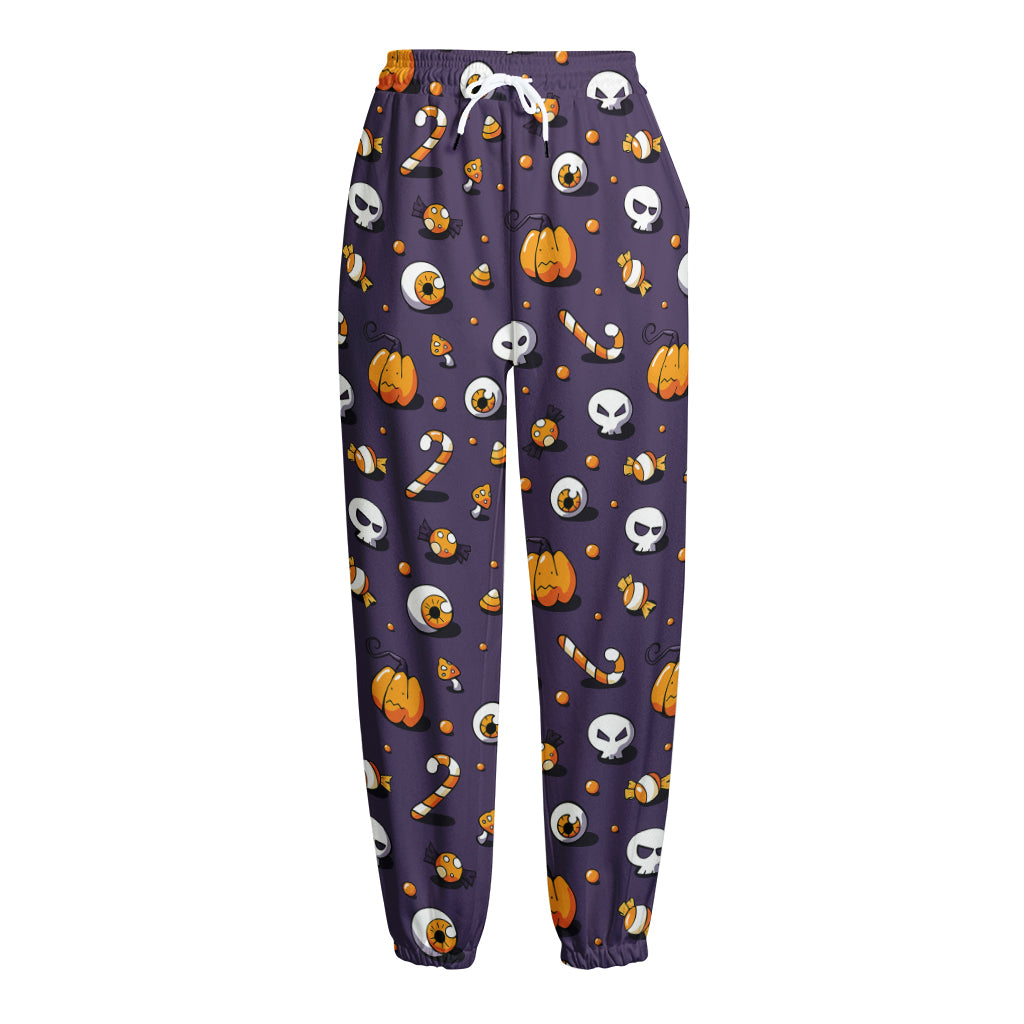 Halloween Eyeball Pattern Print Fleece Lined Knit Pants