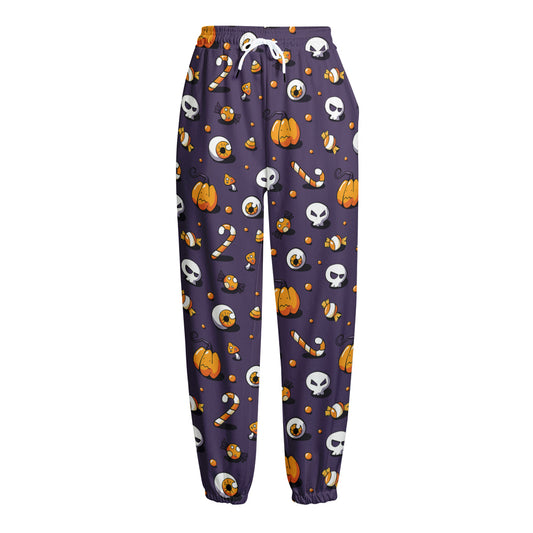 Halloween Eyeball Pattern Print Fleece Lined Knit Pants