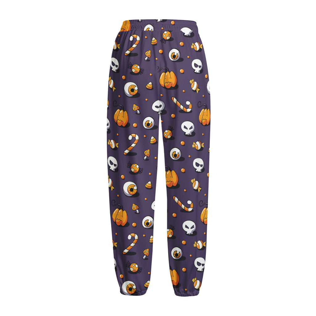 Halloween Eyeball Pattern Print Fleece Lined Knit Pants