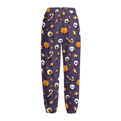 Halloween Eyeball Pattern Print Fleece Lined Knit Pants