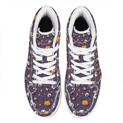 Halloween Eyeball Pattern Print High Top Leather Sneakers