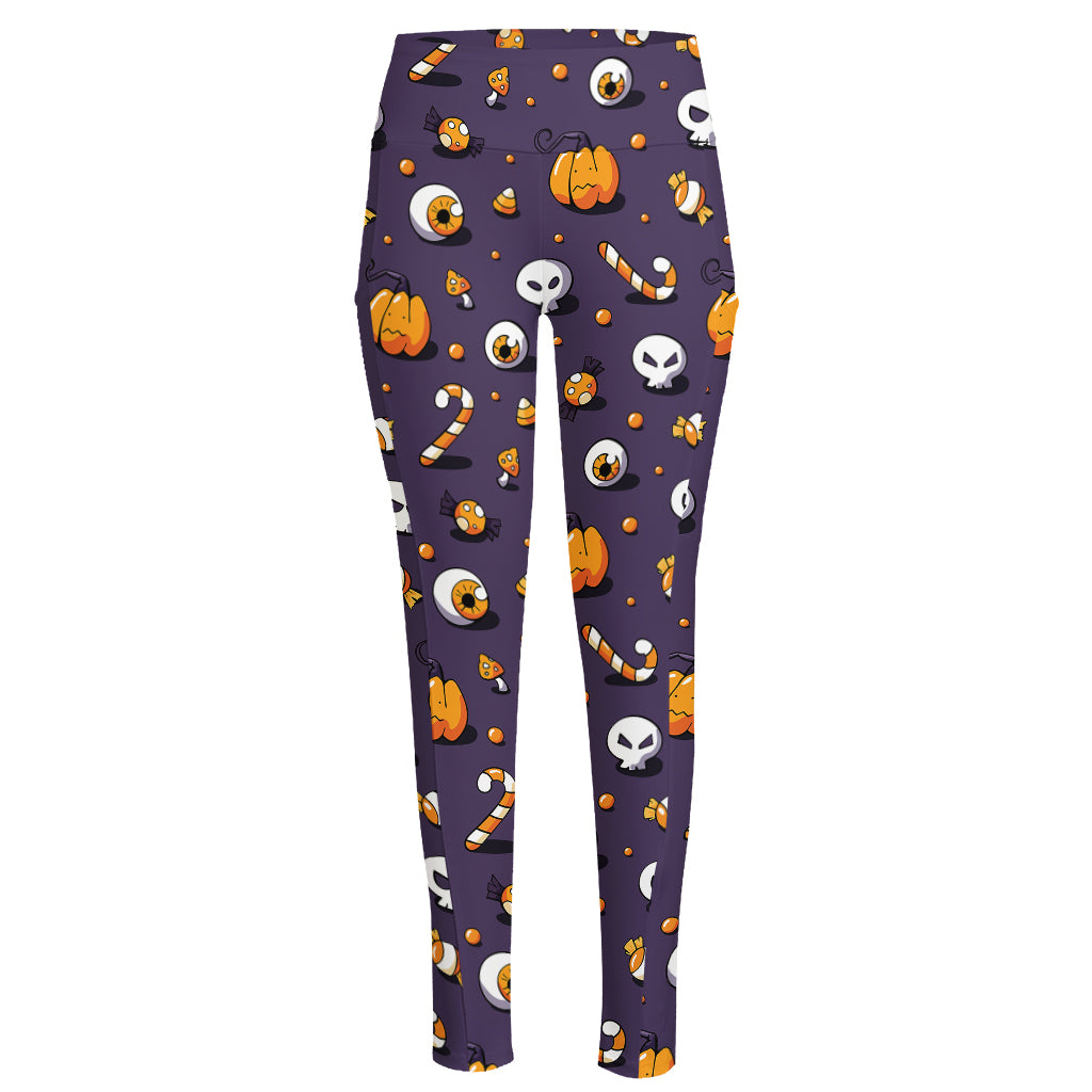 Halloween Eyeball Pattern Print High-Waisted Pocket Leggings