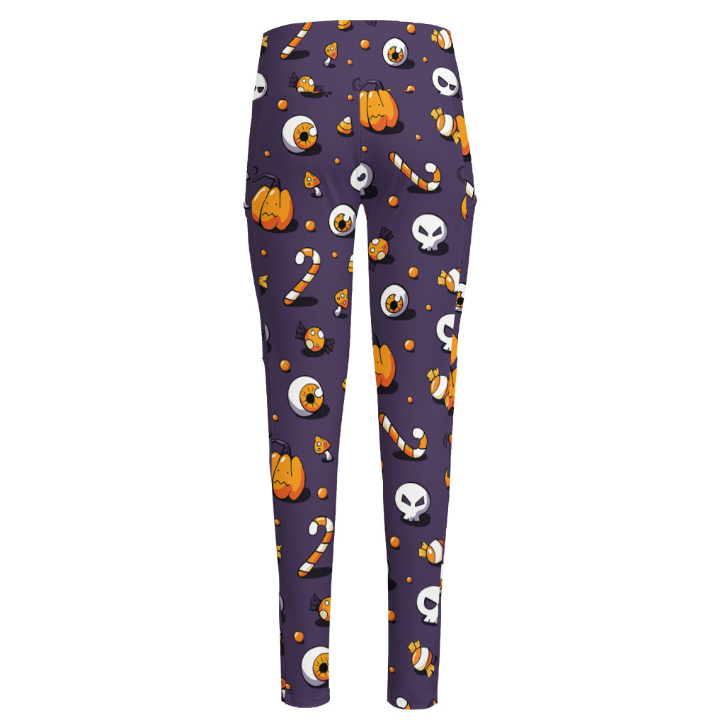 Halloween Eyeball Pattern Print High-Waisted Pocket Leggings
