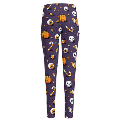 Halloween Eyeball Pattern Print High-Waisted Pocket Leggings