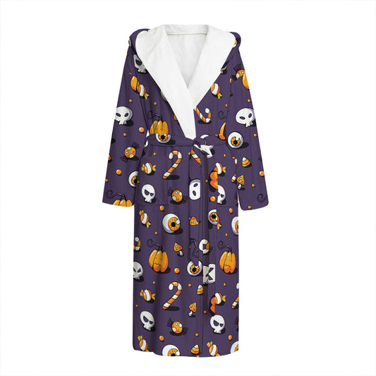 Halloween Eyeball Pattern Print Hooded Bathrobe