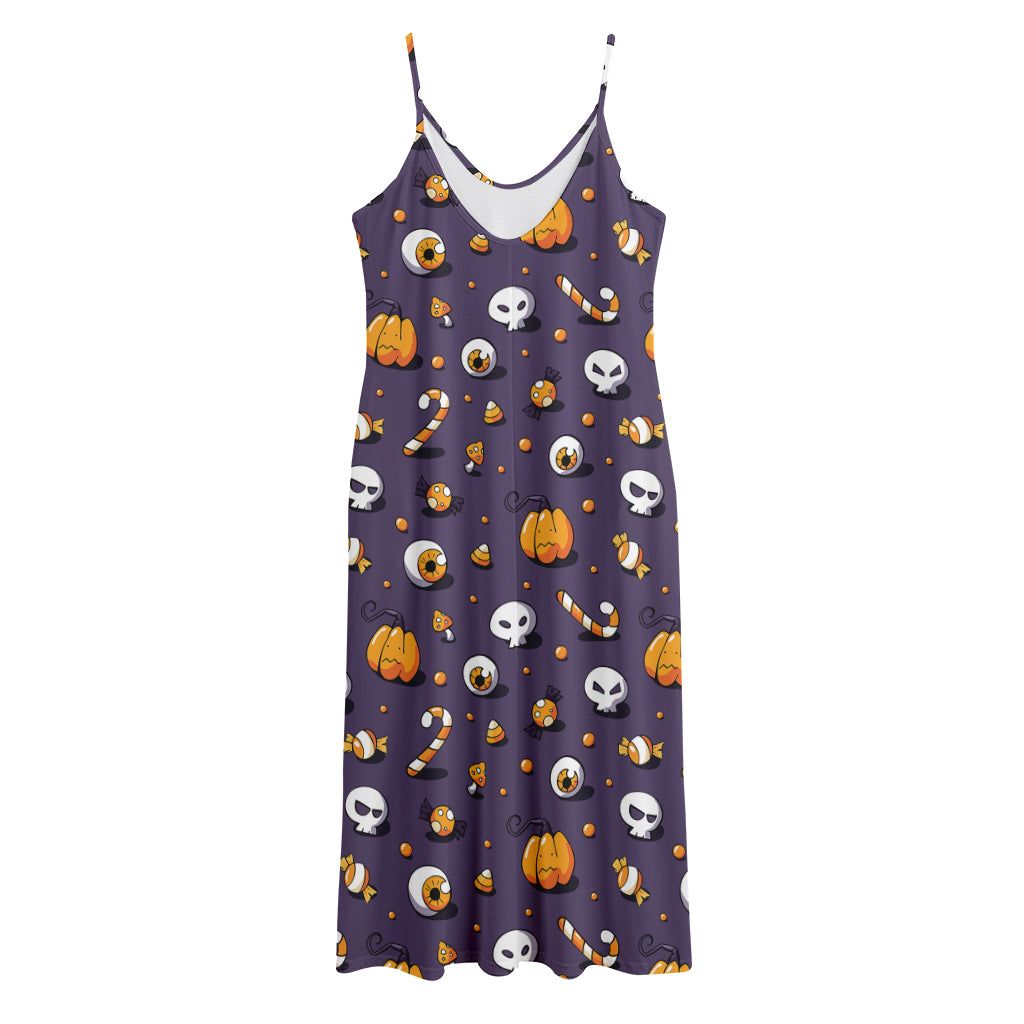 Halloween Eyeball Pattern Print Jersey Midi Cami Dress