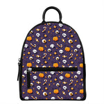 Halloween Eyeball Pattern Print Leather Backpack