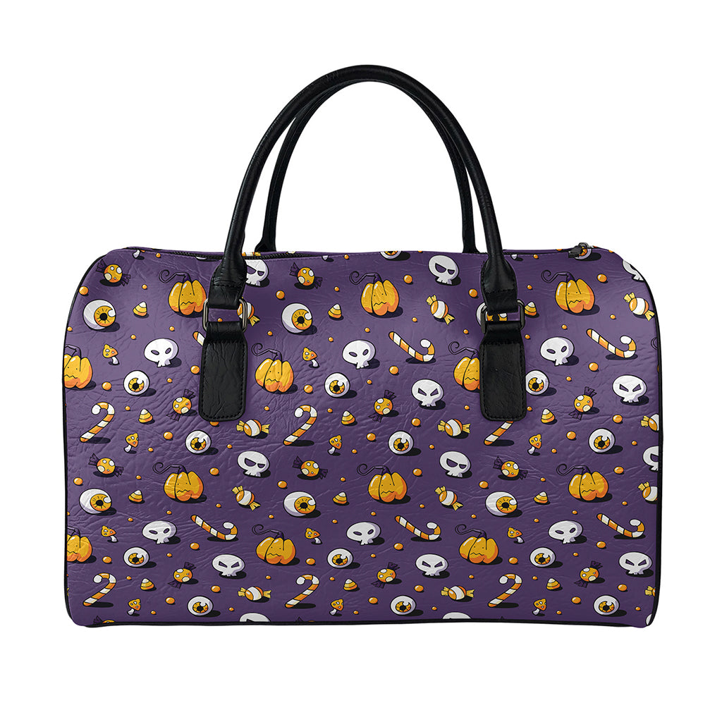 Halloween Eyeball Pattern Print Leather Duffle Bag