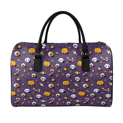 Halloween Eyeball Pattern Print Leather Duffle Bag