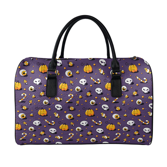 Halloween Eyeball Pattern Print Leather Duffle Bag