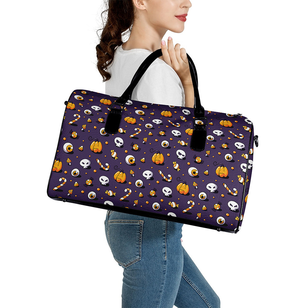 Halloween Eyeball Pattern Print Leather Duffle Bag