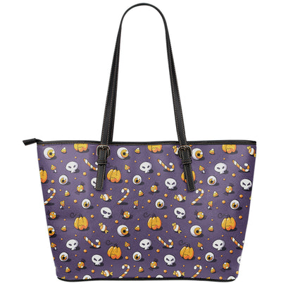 Halloween Eyeball Pattern Print Leather Tote Bag
