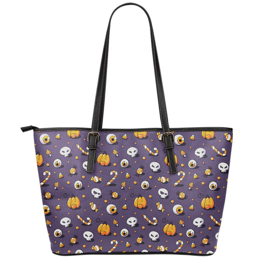 Halloween Eyeball Pattern Print Leather Tote Bag