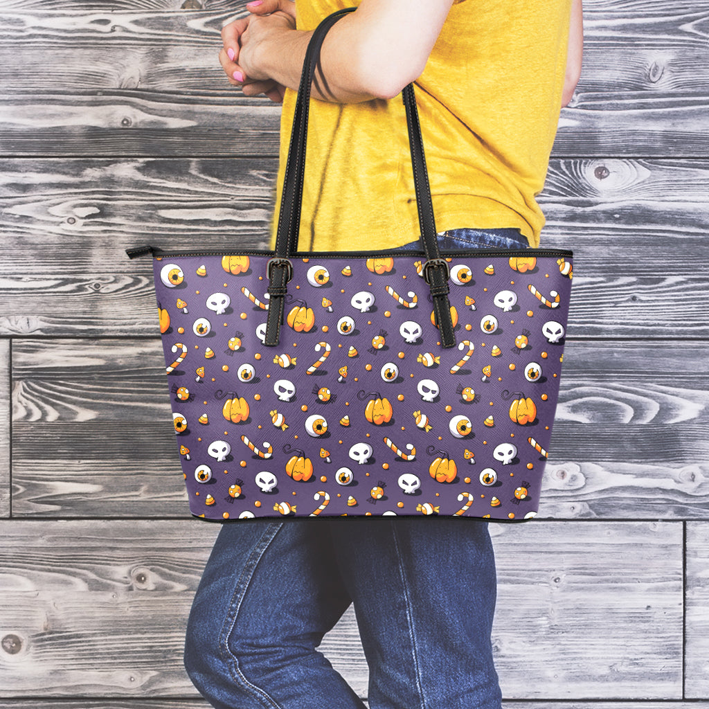 Halloween Eyeball Pattern Print Leather Tote Bag