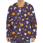 Halloween Eyeball Pattern Print Long Sleeve Baseball Jersey