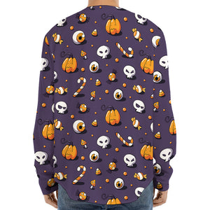 Halloween Eyeball Pattern Print Long Sleeve Baseball Jersey