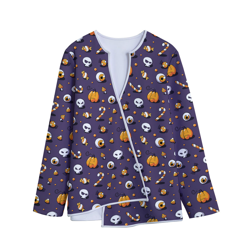 Halloween Eyeball Pattern Print Long Sleeve Short Coat