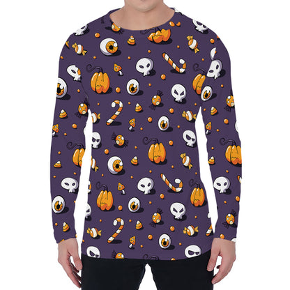 Halloween Eyeball Pattern Print Men's Long Sleeve T-Shirt