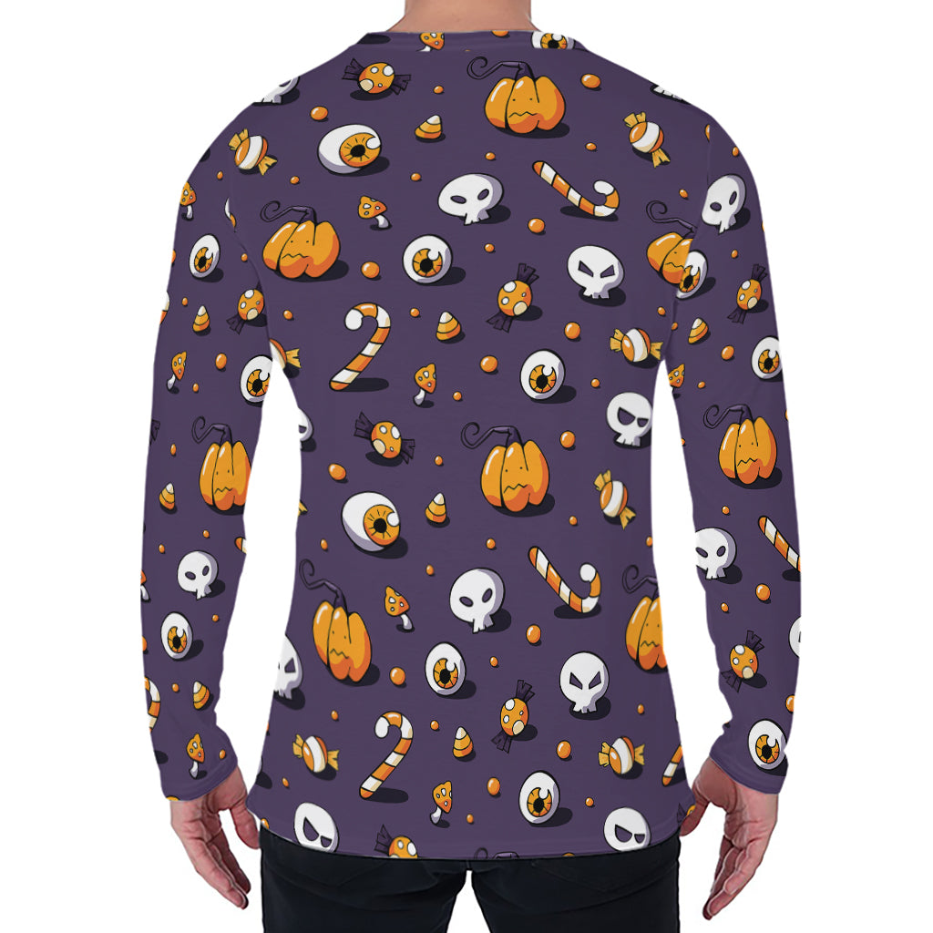Halloween Eyeball Pattern Print Men's Long Sleeve T-Shirt