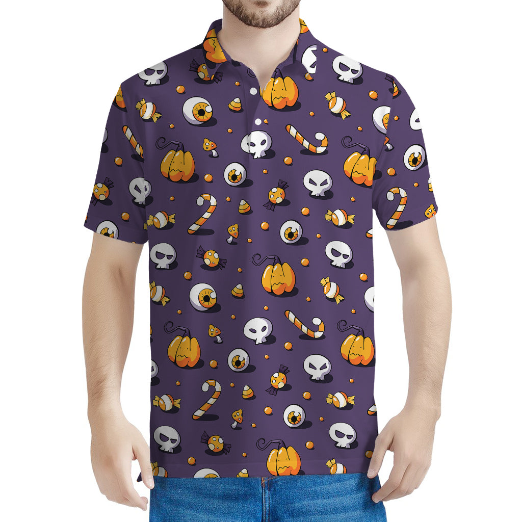 Halloween Eyeball Pattern Print Men's Polo Shirt